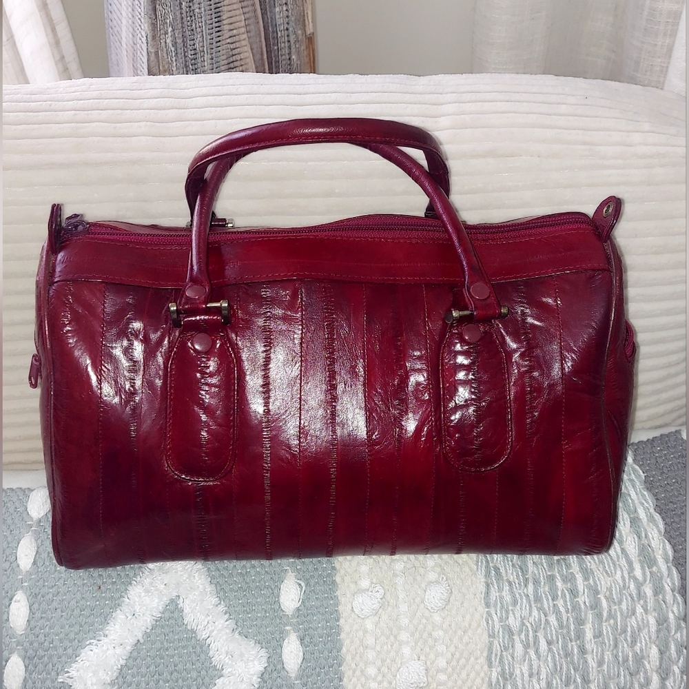 Womens Burgundy EEL SKIN Leather Satchel Bag
